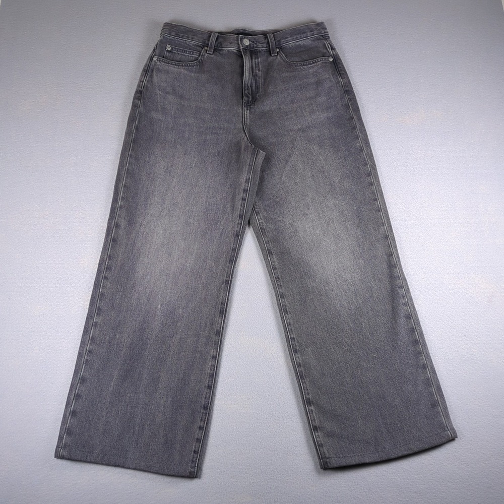 Uniqlo Wide Straight Jeans Womens 28x26 Gray Baggy Relaxed High Rise Grunge Y2K